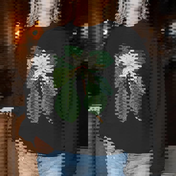 白モクレン花 ボタニカルアート レディーススウェットシャツ 面白い贈り物