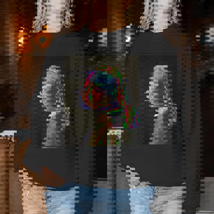 真珠の耳飾りの少女ヨハネスフェルメールグリッチ絵画 Girl With A Pearl Earringermeer レディーススウェットシャツ 面白い贈り物