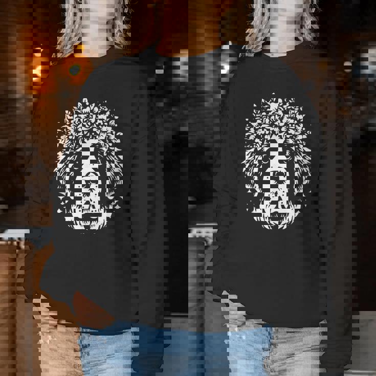 花のセントバーナード犬の花のグラフィック デザイン レディーススウェットシャツ 面白い贈り物