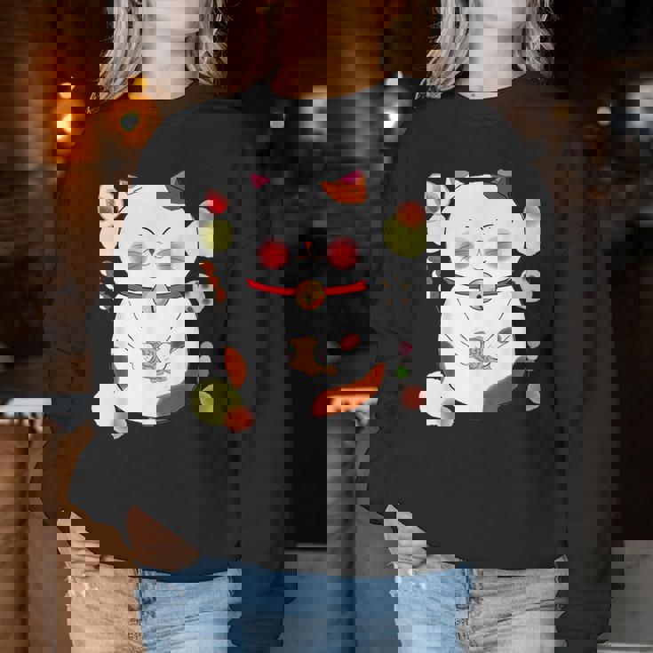 花より団子猫 Cat 猫 メンズ レディース ペット 動物 和風 キャラt レディーススウェットシャツ 面白い贈り物