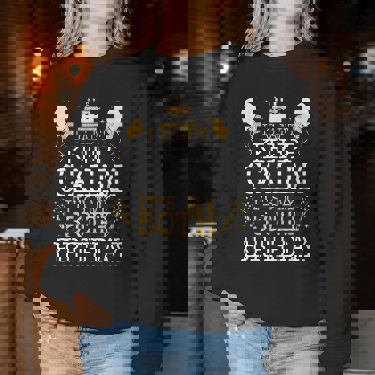 花火とケーキ I Can't Keep Calm It's My 50Th Birthday レディーススウェットシャツ 面白い贈り物