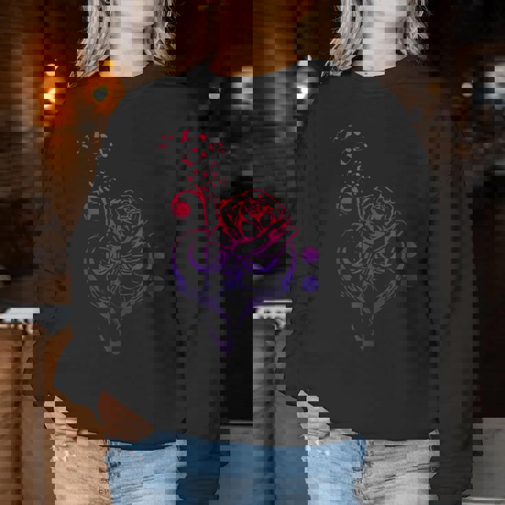 薔薇の花 ピアノ ミュージシャン 音符 ラブミュージ レディーススウェットシャツ 面白い贈り物