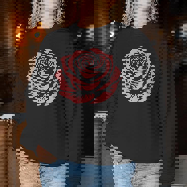 赤 バラ 花 バラの頭 庭 夏 Rose Red Flower Roses レディーススウェットシャツ 面白い贈り物
