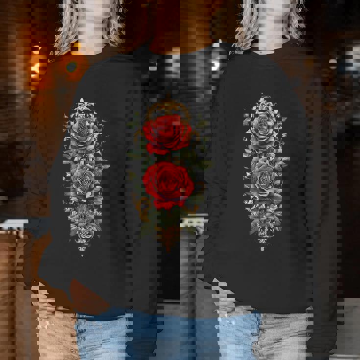 赤いバラ 花 ボタニスト 庭の花 赤いバラ レディーススウェットシャツ 面白い贈り物