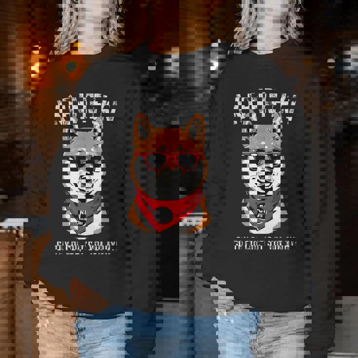 還暦祝い 犬 柴犬 サングラス 父 男性 女性 母 犬好き 還暦 お祝い 60歳 おもしろ おもろい レディーススウェットシャツ 面白い贈り物