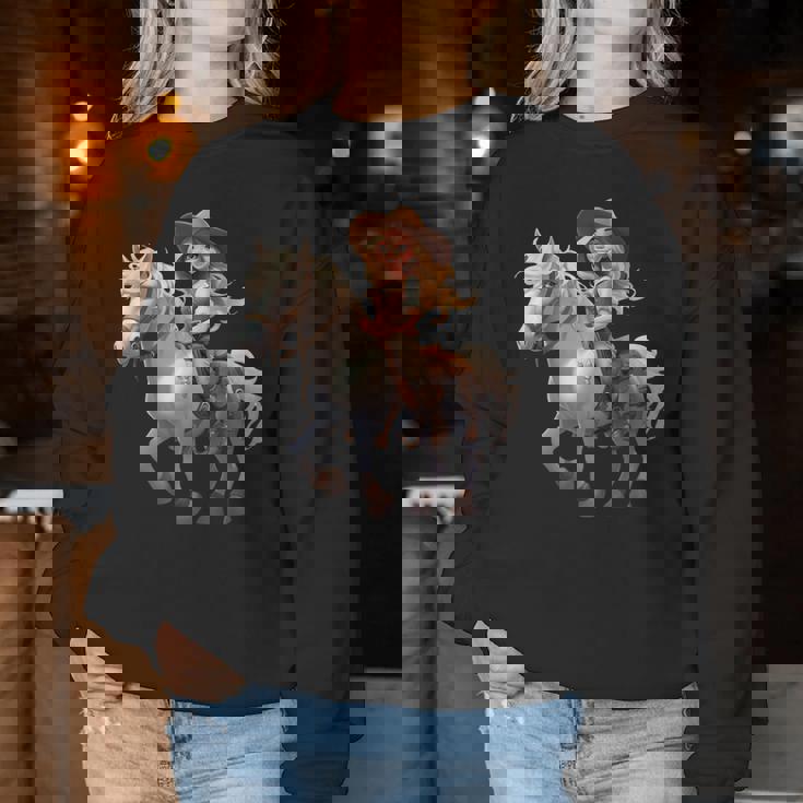 馬 女の子 西洋 乗馬 ポニー 水彩 馬 レディーススウェットシャツ 面白い贈り物