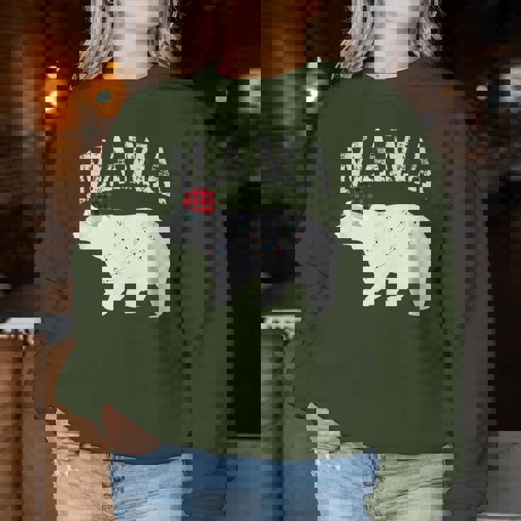 Mama Bear Xmas Buffalo Plaid Lights Matching Family Pajama レディーススウェットシャツ 面白い贈り物