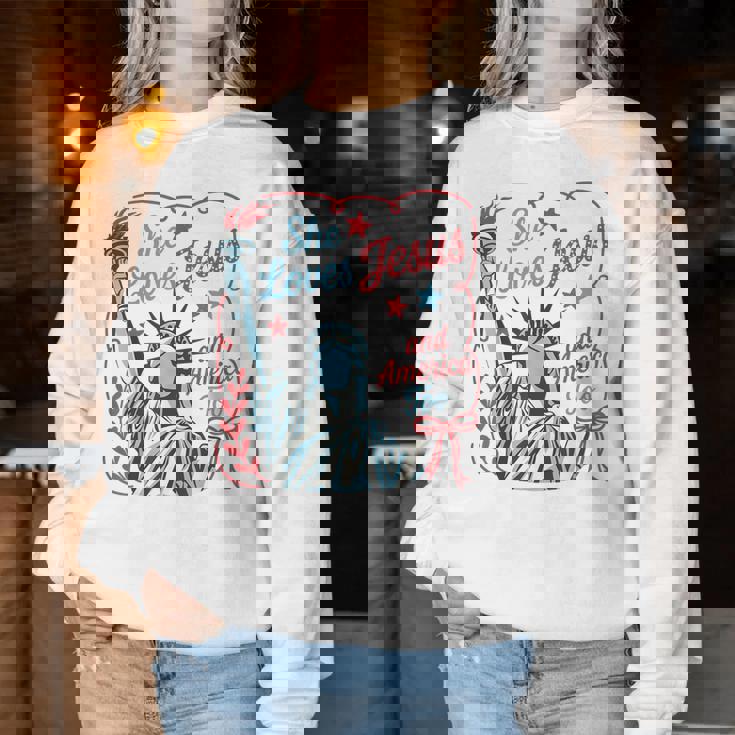 4Th Of July She Loves Jesus And America Too Christian Faith Women Sweatshirt Unique Gifts