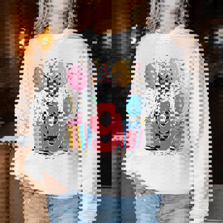 9歳の誕生日 男の子 女の子 9歳 9歳 ボストンテリア 長袖tシャツ レディーススウェットシャツ 面白い贈り物