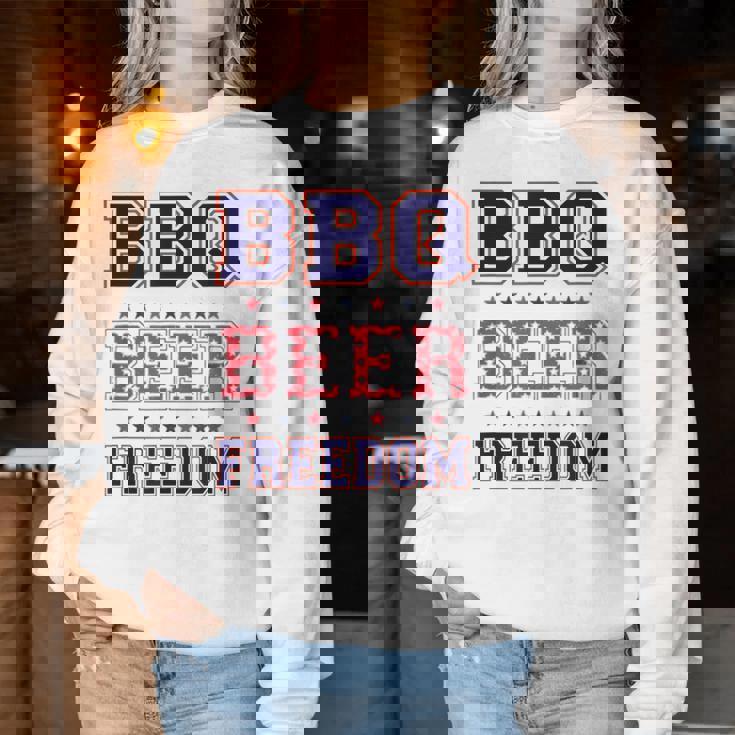 Bbq Beer Freedom レディーススウェットシャツ 面白い贈り物