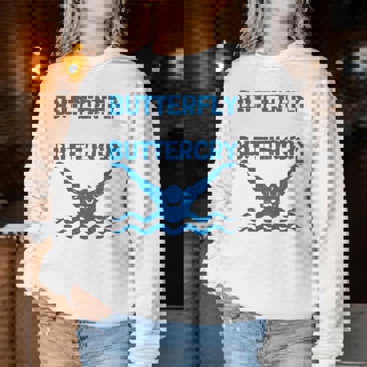 Butterfly Butterwhyバタフライバタフライファニー水泳チーム 長袖tシャツ レディーススウェットシャツ 面白い贈り物