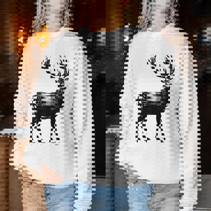 Deer Dad Mom Lover モノクロ 鹿 レディーススウェットシャツ 面白い贈り物