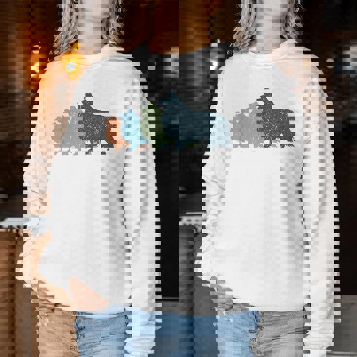 Dog Mom & Dad シルエット ヴィンテージ シェルティ シェットランド シープドッグ レディーススウェットシャツ 面白い贈り物