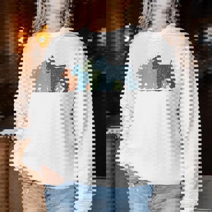 Dog Mom & Dad シルエット ヴィンテージ シュナウザー レディーススウェットシャツ 面白い贈り物