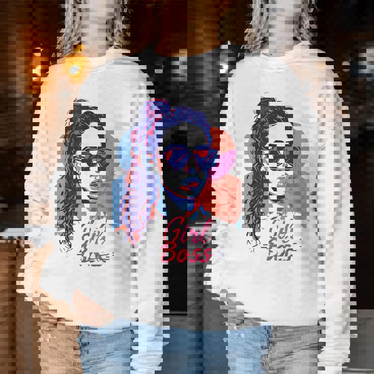 Girl Boss ポップアート セルフエンパワーメント レトロ 1950年代 レディーススウェットシャツ 面白い贈り物