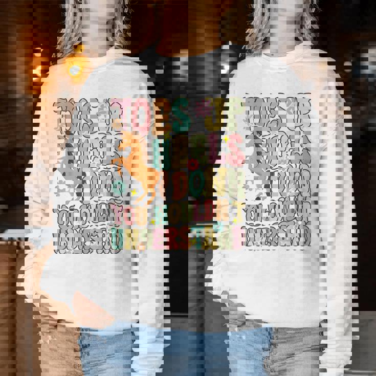 Groovy 乗馬 乗馬 乗馬 つま先アップ ヒールダウン レディーススウェットシャツ 面白い贈り物