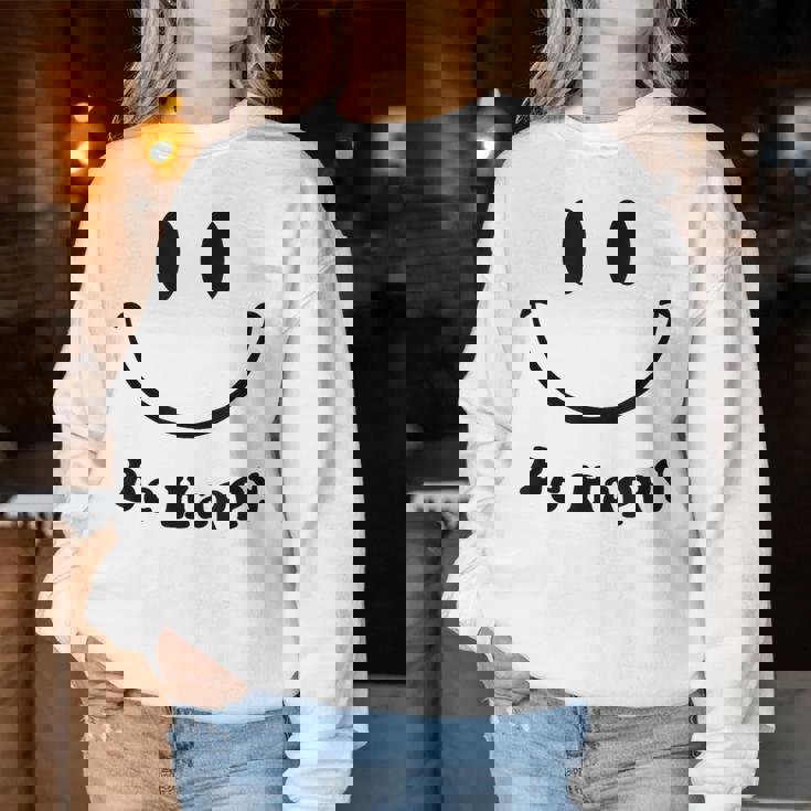 Be Happy Groovy スマイルフェイス かわいい ハッピーピース スマイルフェイス レディーススウェットシャツ 面白い贈り物