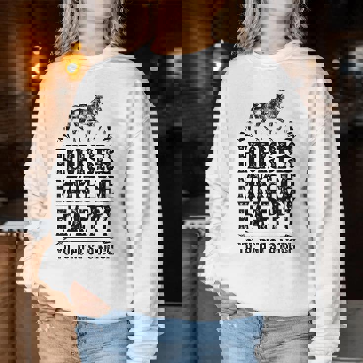 Horses Make Me Happy 楽しい馬愛好家 農家乗馬 レディーススウェットシャツ 面白い贈り物