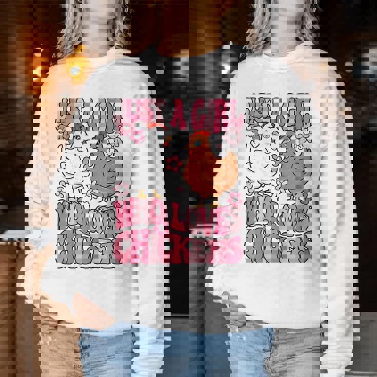 Just A Girl Who Loves Chickens Groovy Chicken Lover Girls Women Sweatshirt Unique Gifts