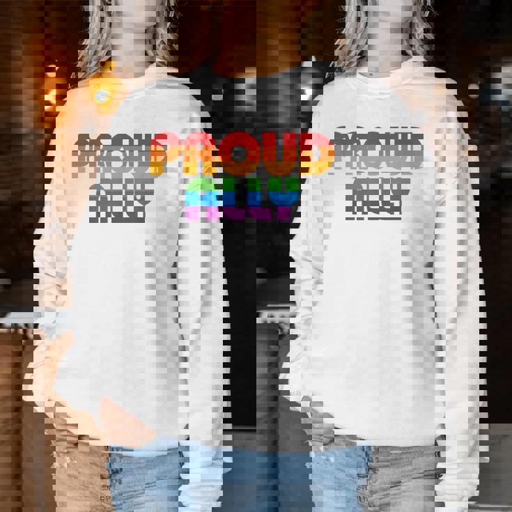 Lgbtq Proud Ally Lesbian Gay Pride Lgbt Ally Rainbowintage レディーススウェットシャツ 面白い贈り物