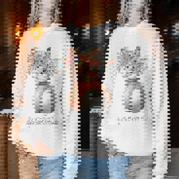 Life Is Better With Bunnies 水彩 ウサギ 花柄 ウサギ レディーススウェットシャツ 面白い贈り物