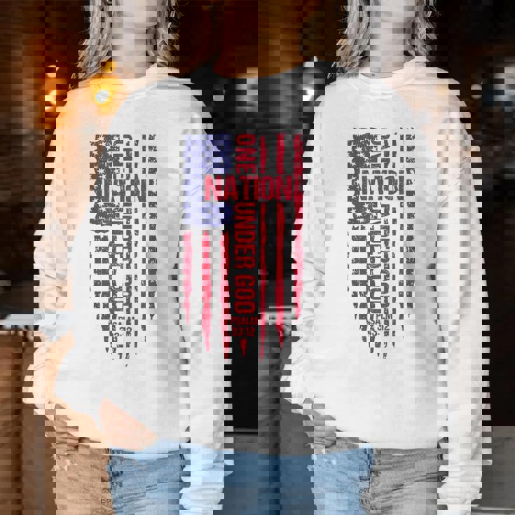 One Nation Under God American Flag Patriotic Christian Women Sweatshirt Unique Gifts