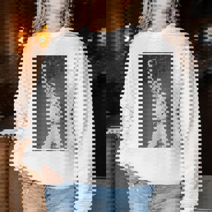 Queen Live Aid フレディ・マーキュリー・ウェンブリー・スタジアム 1985 レディーススウェットシャツ 面白い贈り物