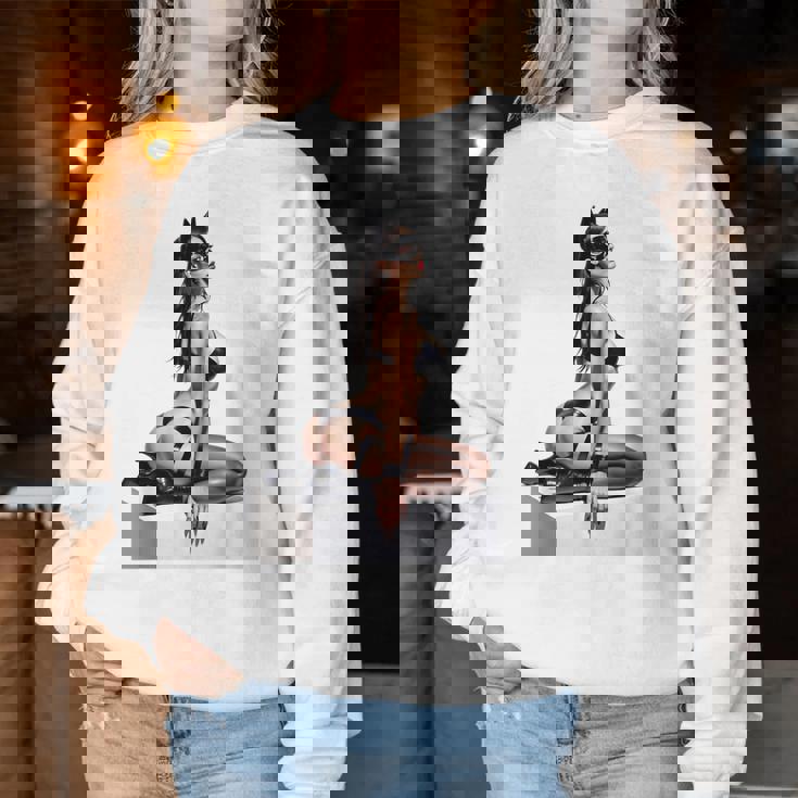 Sexy Girl グラフィックtシャツ セクシー「バッドキティ」ピンナップガール カットアウト。 レディーススウェットシャツ 面白い贈り物