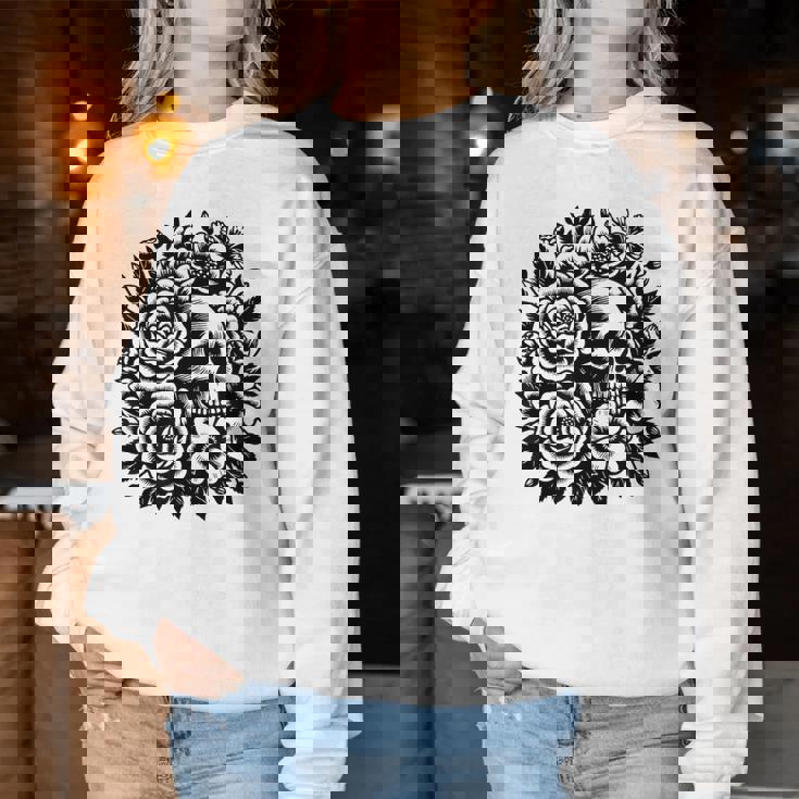 Skull Flower Rad Rock N Roll Graphic Retro レディーススウェットシャツ 面白い贈り物