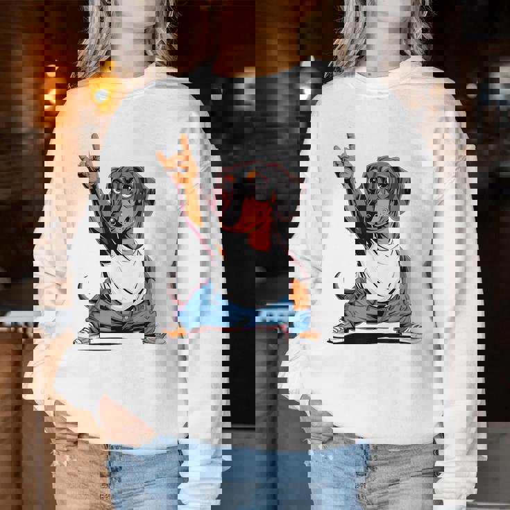 Teckel ロックミュージック 男性 子供 女性 ソーセージ 犬 ダックスフンド レディーススウェットシャツ 面白い贈り物