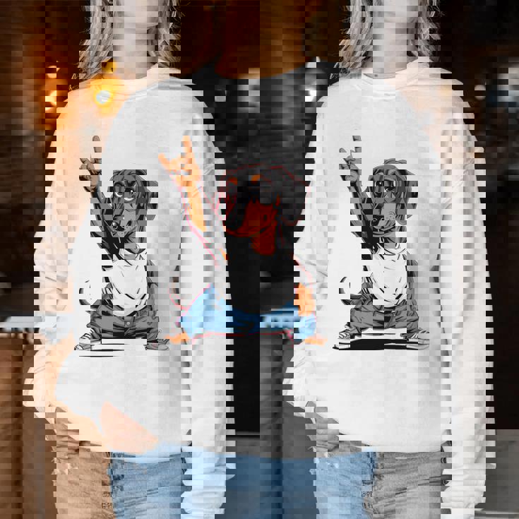 Teckel ロックミュージック 男性 子供 女性 ソーセージ 犬 ダックスフンド 長袖tシャツ レディーススウェットシャツ 面白い贈り物