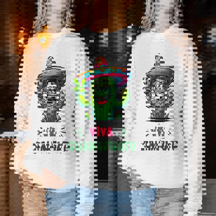 Viva Guanajuato Mexico Cactus ビバ・グアナファト・メキシコ サボテン・ソンブレロ レディーススウェットシャツ 面白い贈り物