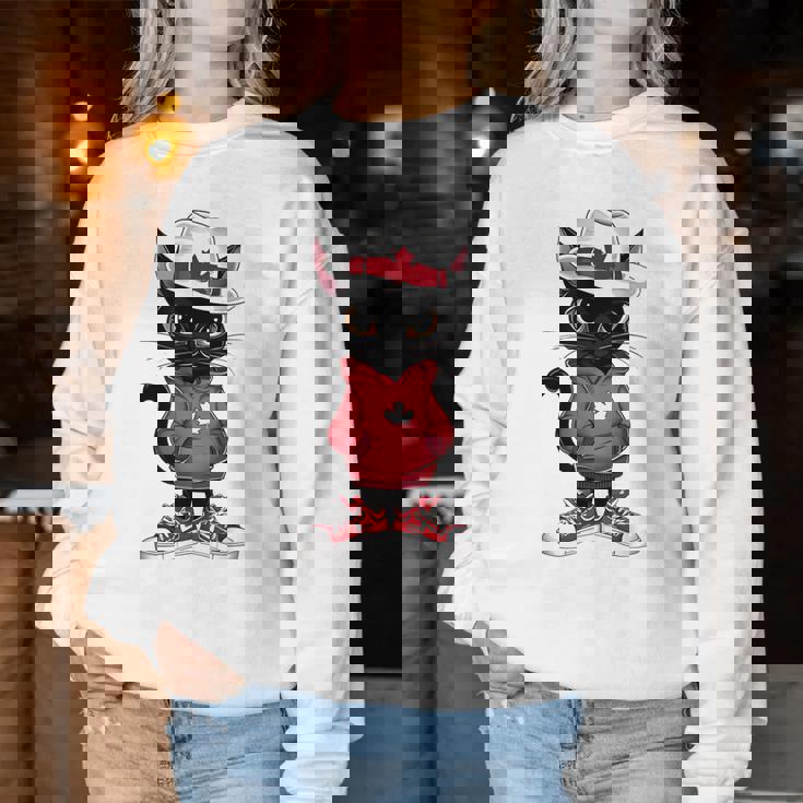 カナダデー 面白い クール 黒猫 カナダ国旗 キッズ 女の子 男の子 レディーススウェットシャツ 面白い贈り物