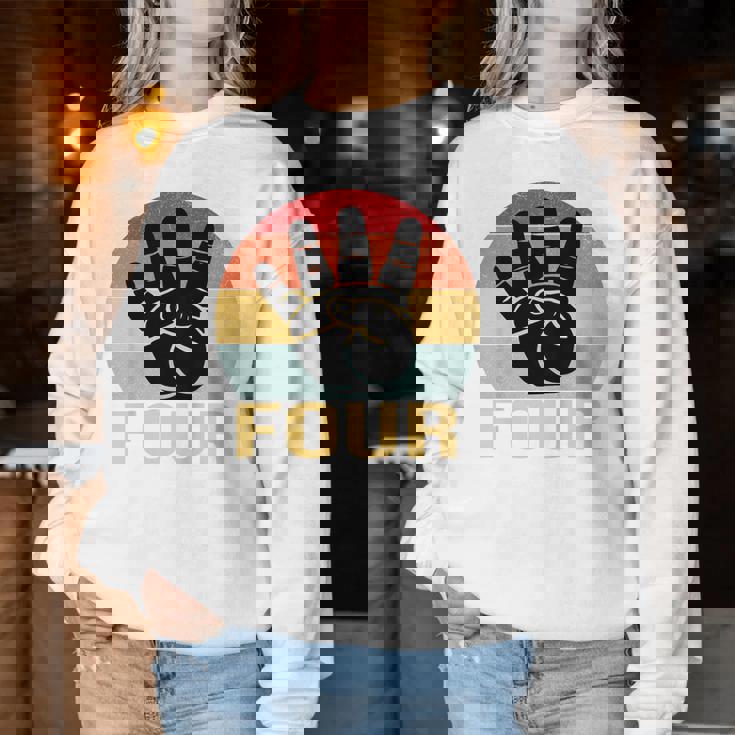 キッズ 4 歳の誕生日 4 つの指 私は 4 4 歳の男の子、女の子 レディーススウェットシャツ 面白い贈り物