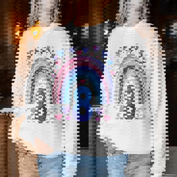 キッズ 誕生日 8 女の子 レインボー 水彩 8歳 レディーススウェットシャツ 面白い贈り物