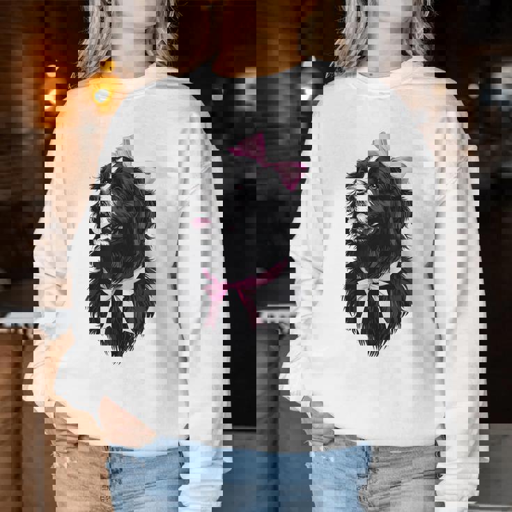 コケット リボン ニューファンドランド 犬 犬 ママ ピンクリボン 女の子 レディーススウェットシャツ 面白い贈り物