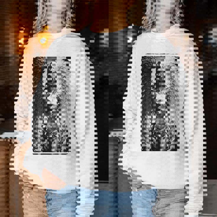 ピンナップガールtシャツ セクシーな天使の悪魔の女の子 B&W バックプリント レディーススウェットシャツ 面白い贈り物