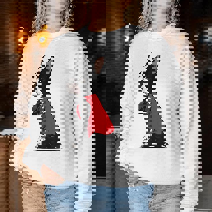 ボストンテリア I Love Mom タトゥーシャツ 面白いボストンテリア レディーススウェットシャツ 面白い贈り物