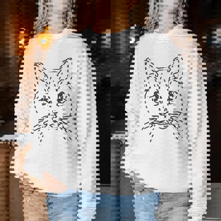 ラインアートお父さんお母さん猫-マンクス猫 レディーススウェットシャツ 面白い贈り物