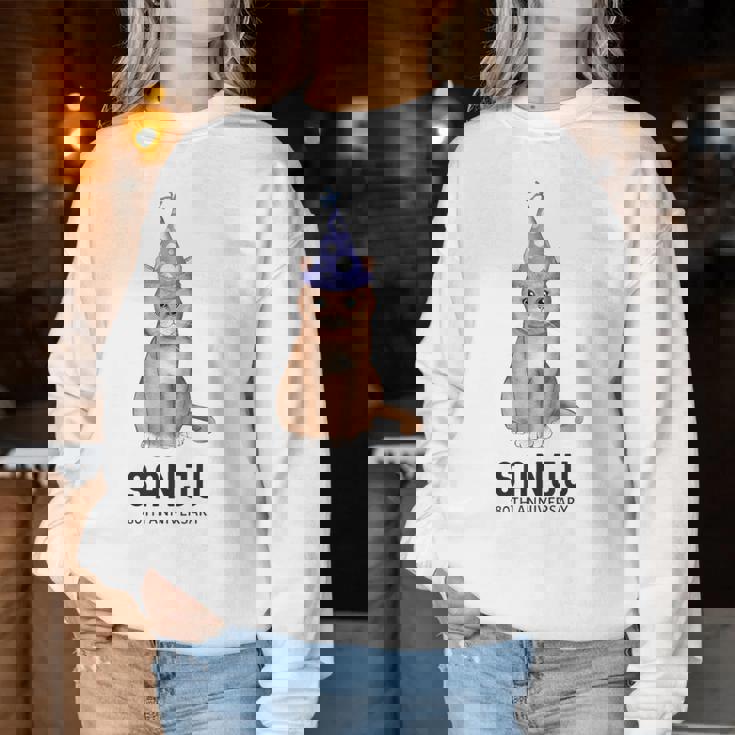 傘寿祝い 猫好き 男性 女性 傘寿 お祝い 80歳 かわいい ねこ おしゃれ 猫 黄色 レディーススウェットシャツ 面白い贈り物