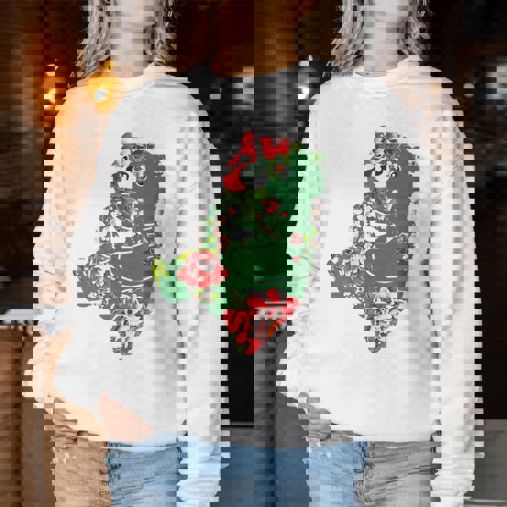 台湾花布柄 くまちゃん 熊 緑 みどり グリーン 客家花布 台湾花布 台湾雑貨 台湾 台湾風 かわいい お洒落 レディーススウェットシャツ 面白い贈り物