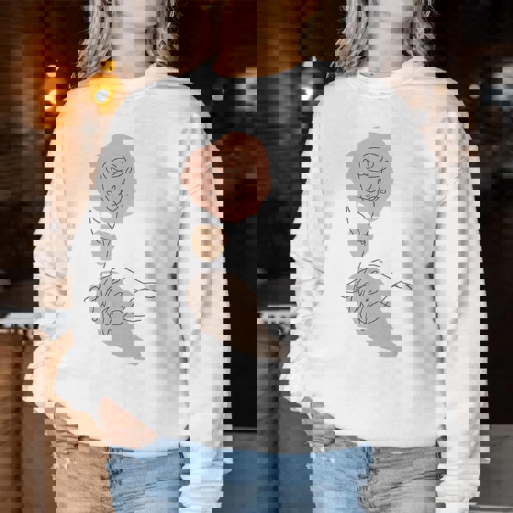 抽象的でミニマリストなラインアート、花柄。 レディーススウェットシャツ 面白い贈り物