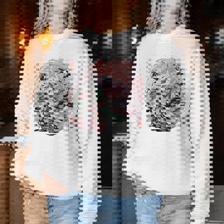 日本 浮世絵 京都 祇園甲部 五花街 桜 舞妓 着物 バックプリント レディーススウェットシャツ 面白い贈り物