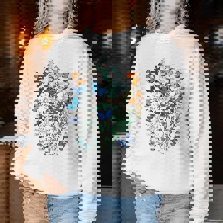 花 蝶々 かわいい フラワー 蝶 アート メンズ レディース 服 母 女性用 おしゃれ レディーススウェットシャツ 面白い贈り物