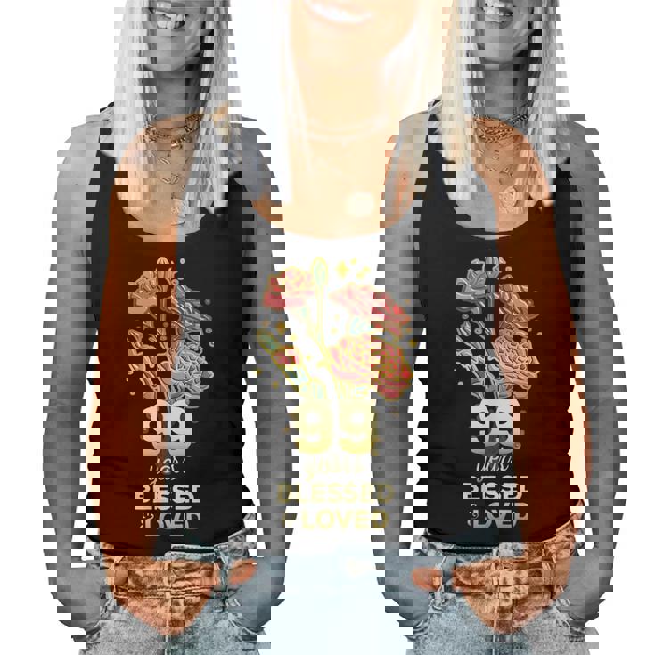 99歳祝福され愛された花 99歳の誕生日お母さんおばあちゃん レディースタンクトップ