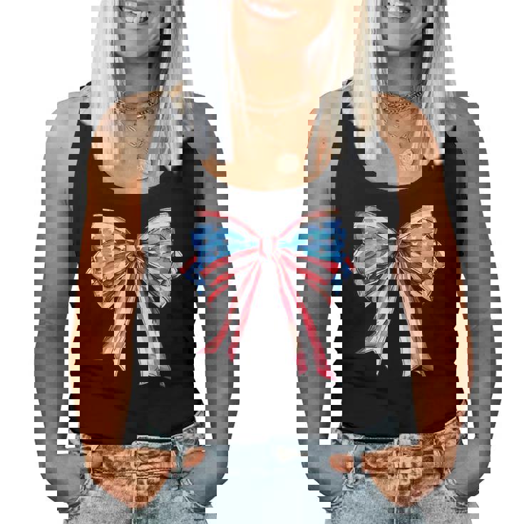 American Flag Bow Tie 4Th Of July Girls Patriotic Cute Bow Women Tank Top