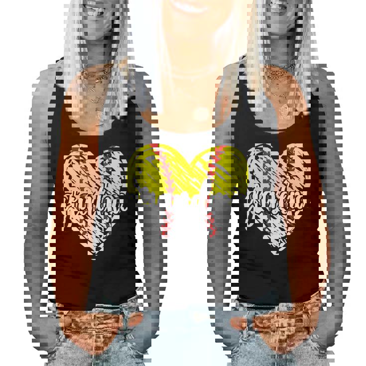 Baseball Softball Grandma Heart Softball Baseball Grandma Women Tank Top