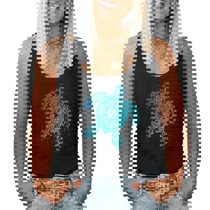 Boho Tiki ティールウミガメ 気泡付き 亀 レディースタンクトップ