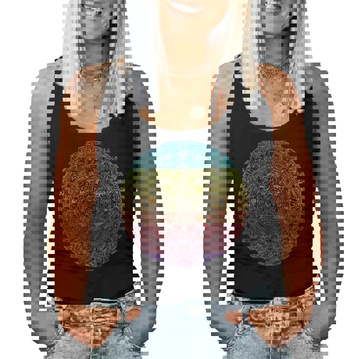 Calendario Aztecaol Mexicano Rainbow Camiseta sin mangas para mujer