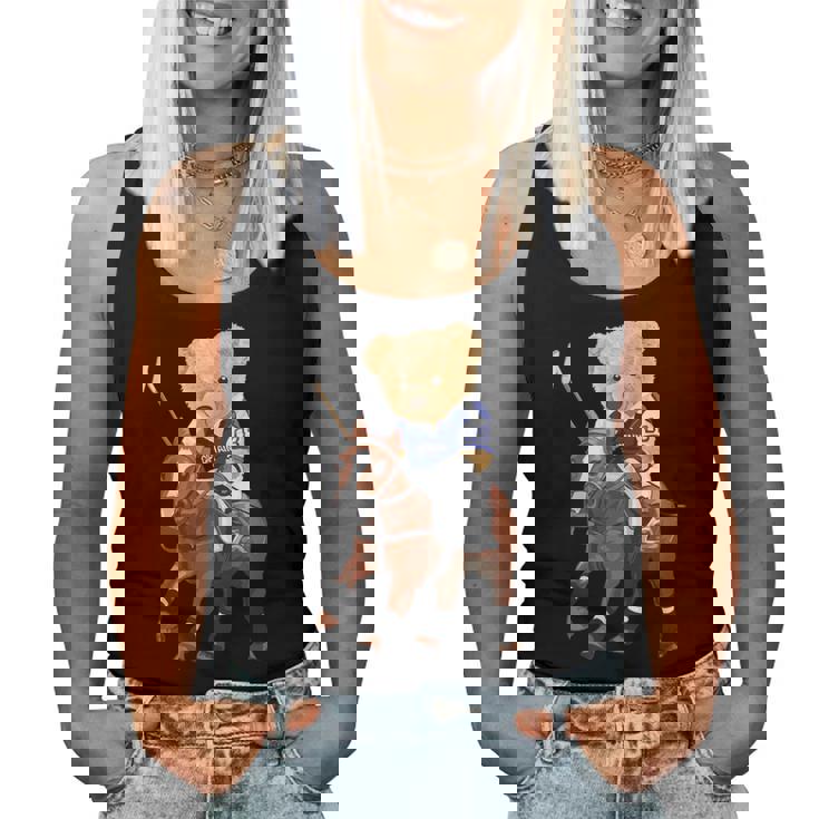 Cool Teddy Bear Playing Horse Polo Game Illustration Graphic レディースタンクトップ